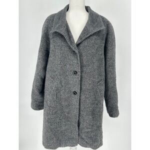 Vtg Bill Blass Grey Alpaca Merino Button Front Coat Long Sleeve Collared 16 read